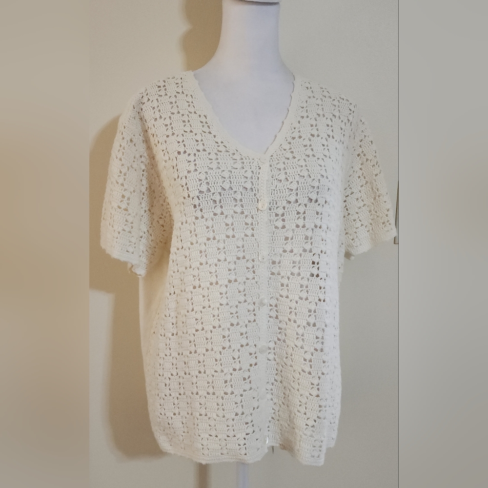 Crazy Horse Women's Cream Knit Button Up Cardigan Sweater Size XL